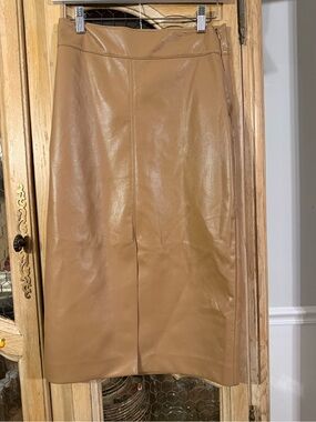 Elie Tahari Camel Faux Leather Midi Skirt